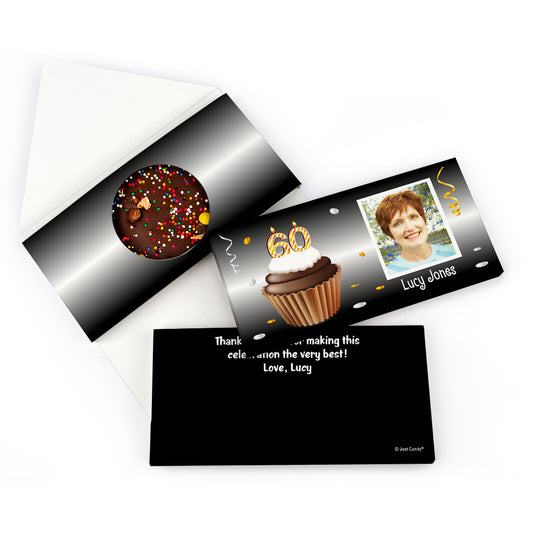 Personalized Milestone Birthday 60th Cupcake Photo Gourmet Infused Belgian Chocolate Bars (3.5oz)