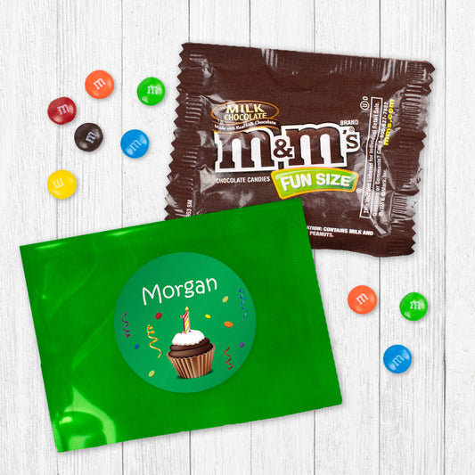 Personalized First Birthday Cupcake Candy Favor Bag - M&Ms or Skittles