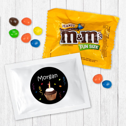Personalized First Birthday Cupcake Peanut M&Ms Favor Bag