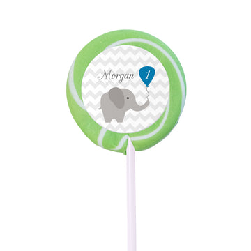 Birthday Personalized Small Green Swirly Pop Chevron Dots Elephant (24 Pack)