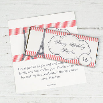 Birthday Personalized Chocolate Bar Wrappers Paris Theme