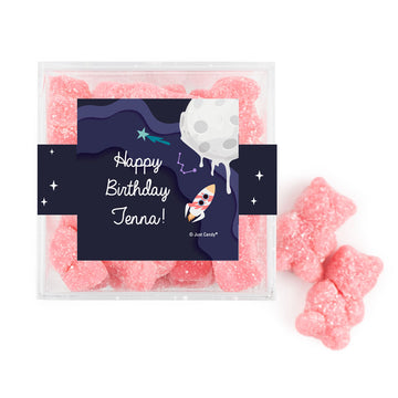 Personalized Space Birthday JUST CANDY favor cube with Sugar Sanded Gummy Bears Out of this World