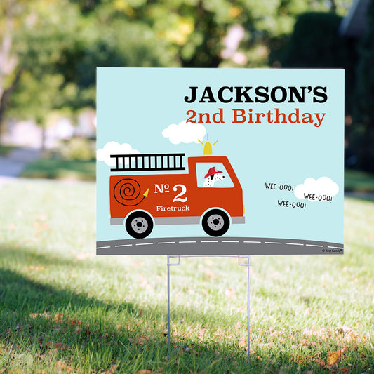 Personalized Kids Birthday Firetruck Yard Sign and Stake