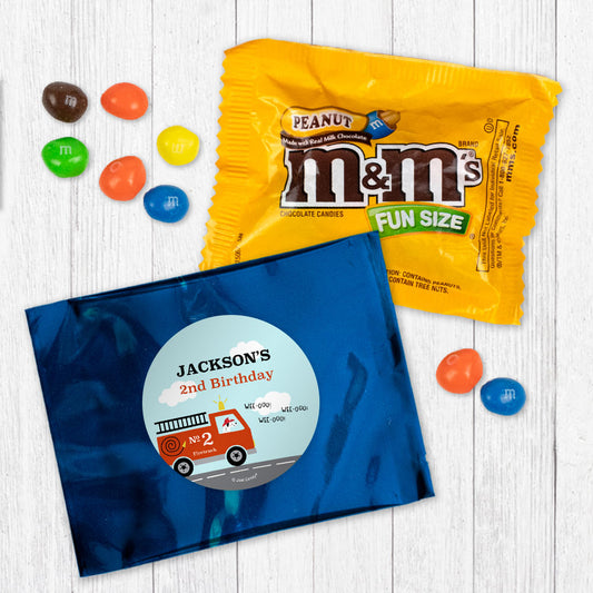 Personalized Kids Birthday Fire Truck Peanut M&Ms Favor Bag