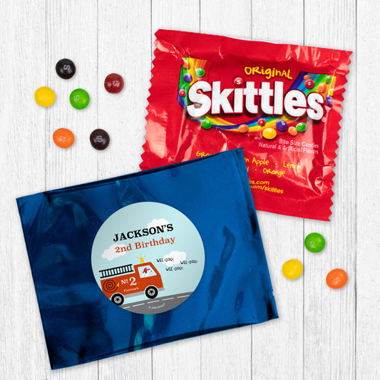 Personalized Kids Birthday Fire Truck Skittles Favor Bag