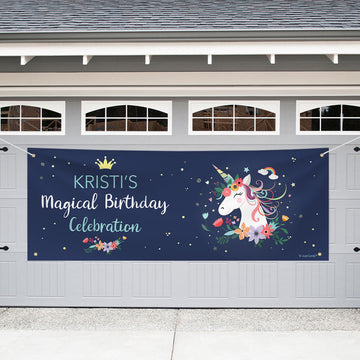 Personalized Unicorn Birthday Blue Unicorn - Garage Banner