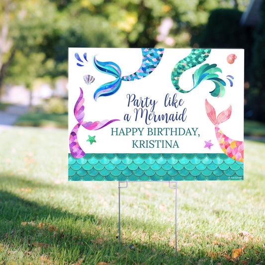 Personalized Kids Birthday Mermaid Yard Sign and Stake