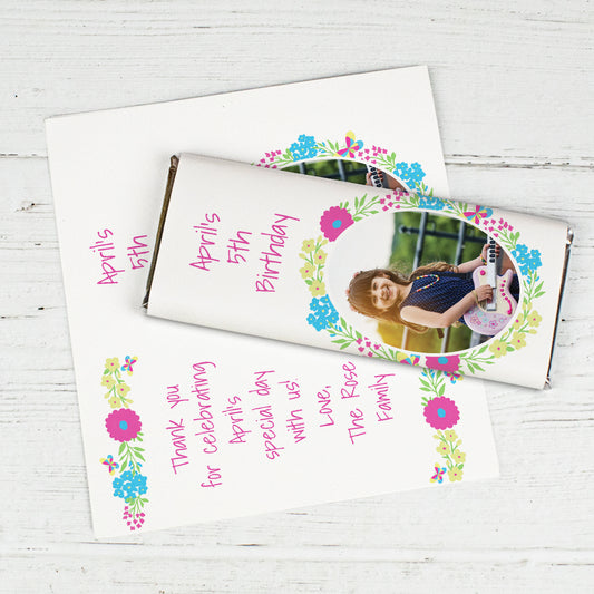 Birthday Personalized Chocolate Bar Wrappers Only (6 Wrappers Per Sheet) - Wild Flower Photo