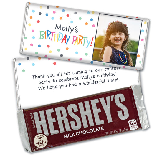 Personalized Kids Birthday Rainbow Dot Photo Hershey's Chocolate Bar and Wrapper