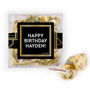 Personalized Birthday Gatsby JUST CANDY favor cube with Hershey's Kisses