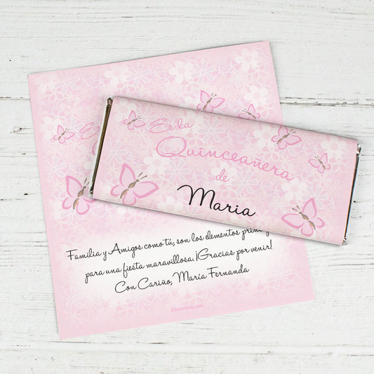Quinceaera Personalized Chocolate Bar Wrappers Jardn de Mariposas
