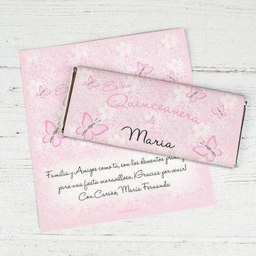 Quinceaera Personalized Chocolate Bar Wrappers Jardn de Mariposas