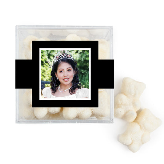 Personalized Quienceanera JUST CANDY® favor cube with Sugar Sanded Gummy Bears Photo