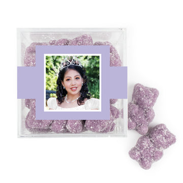 Personalized Quienceanera JUST CANDY favor cube with Sugar Sanded Gummy Bears Photo