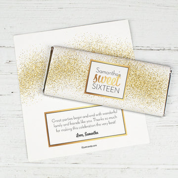 Personalized Sweet Sixteen Shower of Gold Chocolate Bar Wrappers