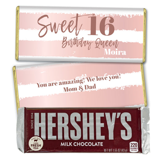 Personalized Sweet 16 Rose Gold Stripes Hershey's Milk Chocolate Bar