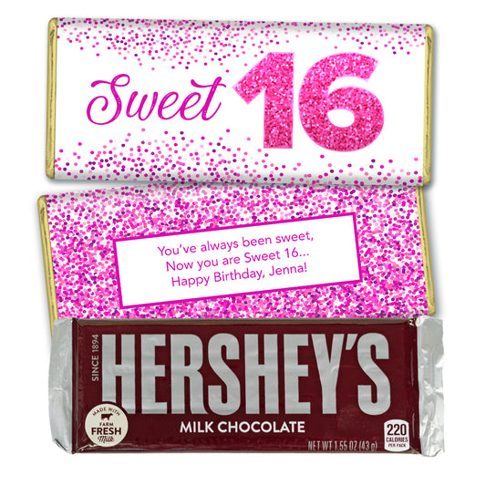 Personalized Sweet 16 Pink Confetti Hershey's Milk Chocolate Bar