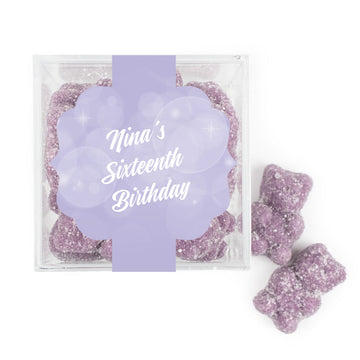 Personalized Sweet 16 Birthday Bubbles & Dots JUST CANDY favor cube with Sugar Sanded Gummy Bears