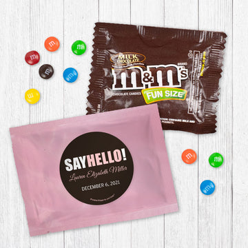 Personalized Say Hello! Baby Girl Announcement Candy Favor Bag - M&Ms or Skittles