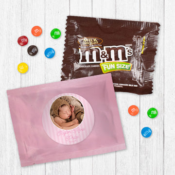 Personalized Pinstripe Baby Girl Announcement Candy Favor Bag - M&Ms or Skittles