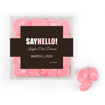 Personalized Girl Birth Announement Say Hello! JUST CANDY favor cube with Jelly Belly Jelly Beans
