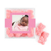Personalized Girl Birth Announement Hello World! JUST CANDY favor cube with Sugar Sanded Gummy Bears