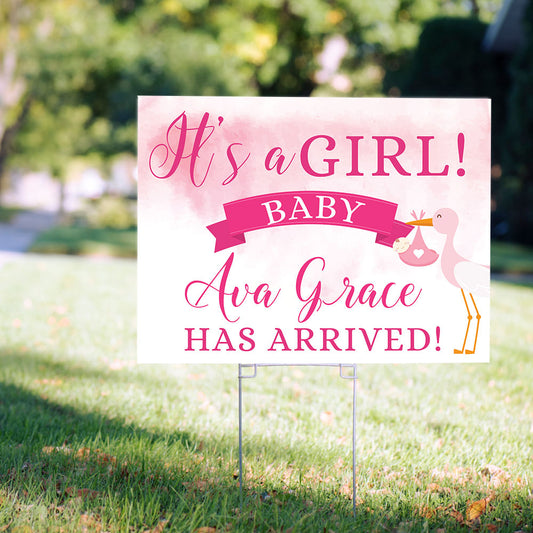 Personalized It's a Girl Yard Sign and Stake - Oh Girl! Stork