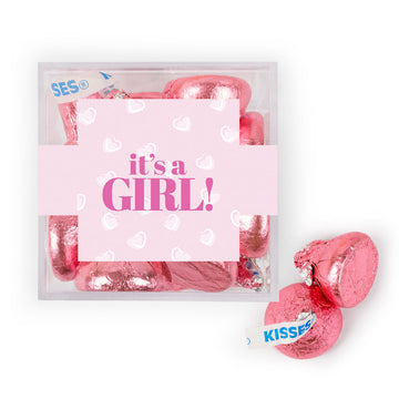 Personalized It's A Girl! JUST CANDY favor cube with Hershey's Kisses
