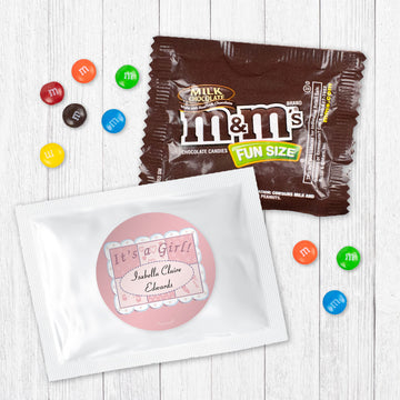 Personalized Stitched with Love Baby Girl Announcement Candy Favor Bag - M&Ms or Skittles