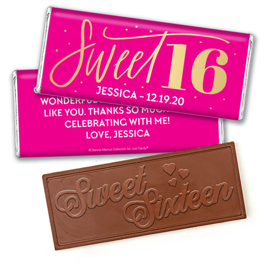 Personalized Bonnie Marcus Sweet 16 Pink & Gold Embossed Chocolate Bar