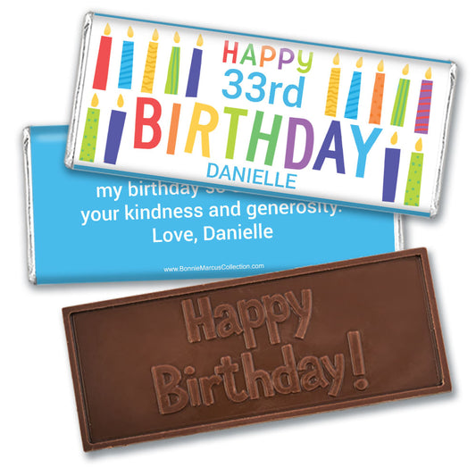 Personalized Bonnie Marcus Birthday Colorful Candles Embossed Chocolate Bars