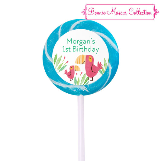 Birthday Personalized Small Light Blue Swirly Pop Safari Snuggles (24 Pack)