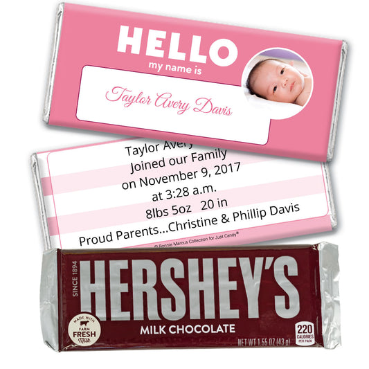 Bonnie Marcus Collection Personalized Hershey's Milk Chocolate Bar Name Tag Girl Birth Announcement