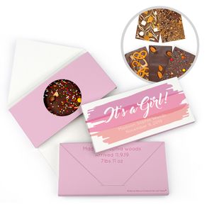 Personalized Bonnie Marcus Birth Announcement Baby Girl Watercolor Gourmet Infused Belgian Chocolate Bars (3.5oz)
