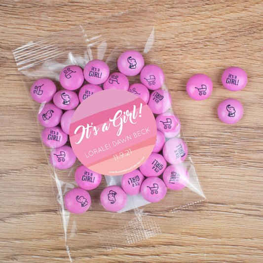 Personalized Girl Birth Watercolor Candy Bag with JC Chocolate Minis