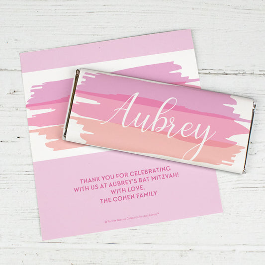Bat Mitzvah Personalized Pink Watermark Chocolate Bar Wrappers Only