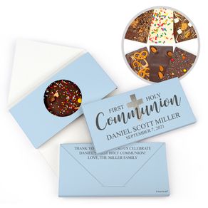Personalized Bonnie Marcus Boy Communion Shimmering Cross Gourmet Infused Belgian Chocolate Bars (3.5oz)