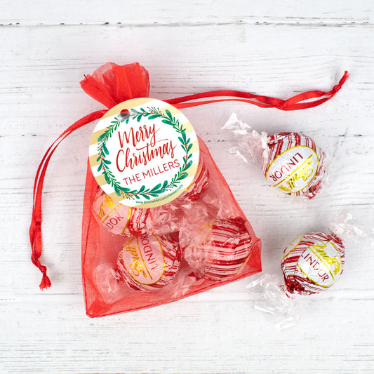 Personalized Bonnie Marcus Christmas Chic Lindor Truffles by Lindt in Organza Bags with Gift Tag