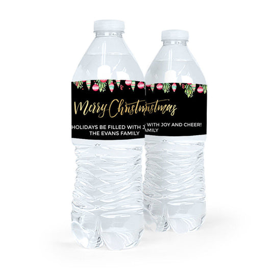 Personalized Christmas Ornate Ornaments Water Bottle Sticker Labels (5 Labels)