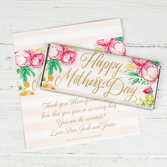 Personalized Bonnie Marcus Mother's Day Pink Flowers Chocolate Bar Wrappers Only