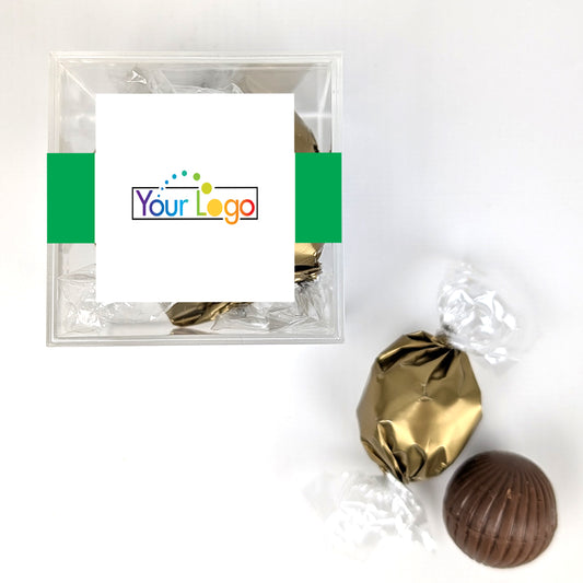 Add Your Logo JUST CANDY® favor cube with Dubai Truffles