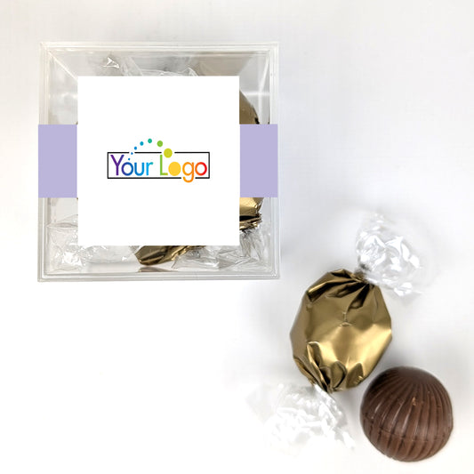 Add Your Logo JUST CANDY® favor cube with Dubai Truffles