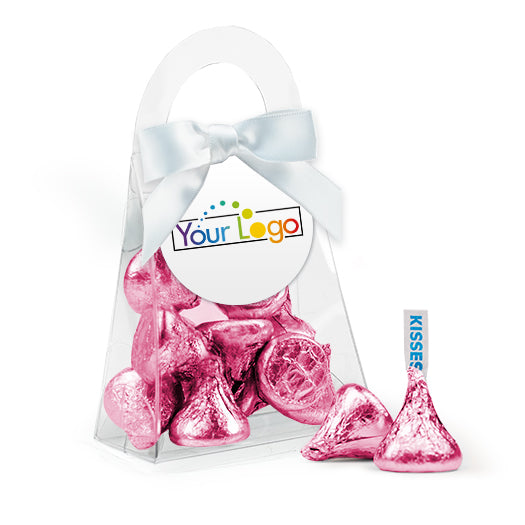 Personalized Add Your Logo Favor Purse with Hershey's Kisses and Bow with Gift Tag
