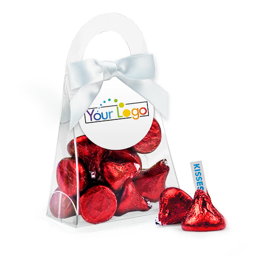 Personalized Add Your Logo Favor Purse with Hershey's Kisses and Bow with Gift Tag