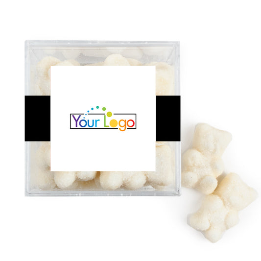 Custom Add Your Logo JUST CANDY® favor cube with Sugar Sanded Gummy Bears