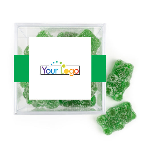 Custom Add Your Logo JUST CANDY favor cube with Sugar Sanded Gummy Bears