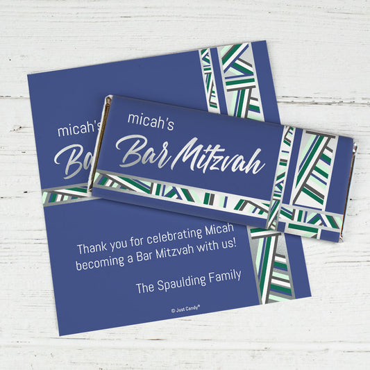 Personalized Bat Mitzvah Symbolic Stripes Chocolate Bar Wrappers