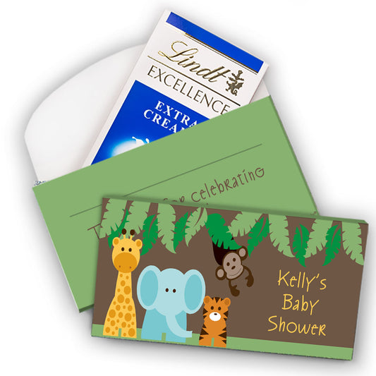 Deluxe Personalized Baby Shower Jungle Buddies Lindt Chocolate Bar in Gift Box (3.5oz)