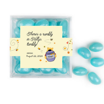 Personalized Baby Shower Pooh JUST CANDY favor cube with Jelly Beans