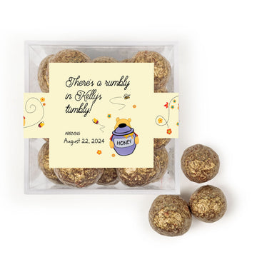 Personalized Baby Shower Pooh JUST CANDY favor cube with Prosecco Cordials